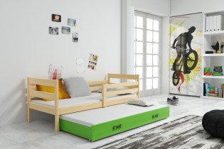 Doppelbett für Kinder Eryk mit zusätzlichem Bett - 90x200 cm - Kiefer/Grün