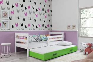Kinderbett Eryk mit zusätzlicher Liegefläche - 90x200 cm - weiß/grün