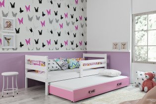 Doppelbett für Kinder Eryk mit zusätzlichem Bett - 90x200 cm - weiß/rosa