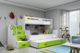 Kombiniertes Hochbett Max-3 mit zusätzlichem Bett - 120x200 cm - weiß/grün