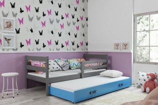 Kinderbett Eryk mit zusätzlichem Bett - 80x190 cm - graphit/blau