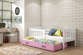Kinderbett Kubus mit zusätzlicher Liegefläche - 90x200 cm - bijela/roza