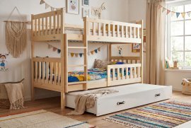 Etagenbett Kubus mit Zusatzbett – 90x190 cm – Kiefer/Weiß