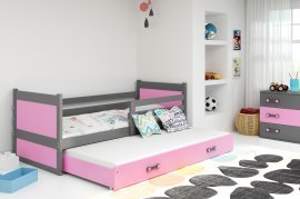 Kinderbett Rico mit zusätzlicher Liegefläche - 90x200 cm - graphit/rosa
