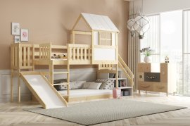 Etagenbett Hochbett niedrig Domek mit Stufen und Rutsche - 90x200 cm