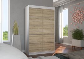 Kleiderschrank mit Schiebetüren Benisso – 120 cm – Weiß/Eiche Sonoma
