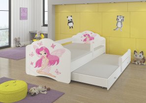 Kinderbett Casimo II mit Grafik und Zusatzbett – 80x160 cm mit Rausfallschutz