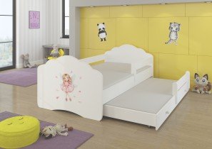 Kinderbett Casimo II mit Grafik und Zusatzbett – 80x160 cm mit Rausfallschutz