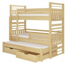 ADRK Furniture - Etagenbett Hippo mit Zusatzbett – 90x200 cm – Kiefer