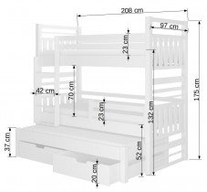ADRK Furniture - Etagenbett Hippo mit Zusatzbett – 90x200 cm – Kiefer