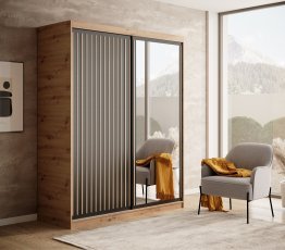 Kleiderschrank mit Schiebetüren Delia 160 cm – Artisan/Schwarz