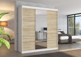 Kleiderschrank mit Schiebetüren Bergen – 200 cm – Weiß/Sonoma Eiche