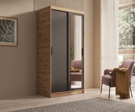 Kleiderschrank Hailey – 100 cm – Eiche Artisan/Schwarz