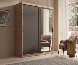 Kleiderschrank Hailey – 160 cm – Eiche Artisan/Schwarz