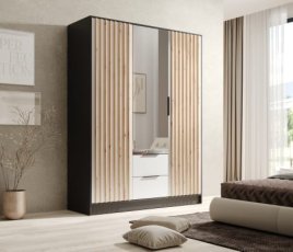 Kleiderschrank Neri – 150 cm – Schwarz/Weiß