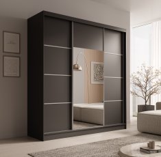 Kleiderschrank Keri – 200 cm – Schwarz/Silber