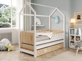 Kinderbett mit Zusatzbett Jaspis – 90x200 cm – Weiß/Sonoma-Eiche