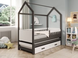 Kinderbett mit Zusatzbett Jaspis – 80x180 cm – Graphit/Weiß