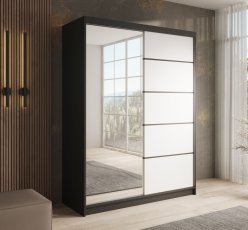 Kleiderschrank mit Schiebetüren Cardi – 150 cm – Schwarz/Weiß