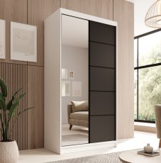 Kleiderschrank mit Schiebetüren Laurencja – 100 cm – Weiß/Schwarz