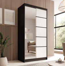 Kleiderschrank mit Schiebetüren Laurencja – 100 cm – Schwarz/Weiß