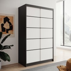 Kleiderschrank mit Schiebetüren Lizi 120 cm – Schwarz/Weiß