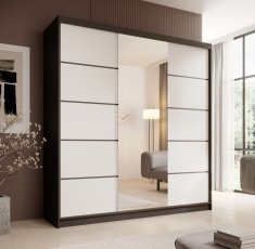 Kleiderschrank mit Schiebetüren Sonic 200 cm – Schwarz/Weiß