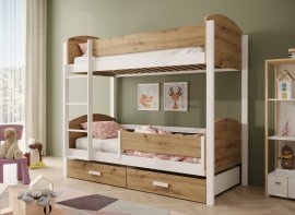 Etagenbett Jori mit Rausfallschutz – 80x180 cm – Eiche Artisan/Weiß