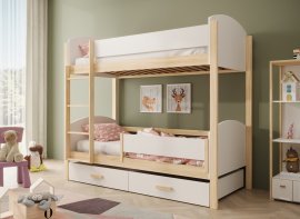 Etagenbett Jori mit Rausfallschutz – 90x200 cm – Weiß/Kiefer