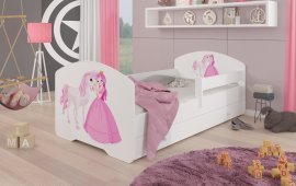 Kinderbett mit Rausfallschutz und Schublade Pepe Prinzessin und Pferd – 80x160 cm