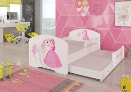 Kinderbett mit Zusatzbett und Rausfallschutz Pepe II Prinzessin und Pferd – 80x160 cm
