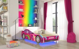 Kinderbett Auto Rosa – 70x140 cm + LED