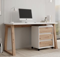 Schreibtisch mit Rollcontainer Iwo I – Weiß/Artisan