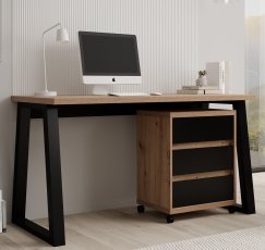Schreibtisch mit Rollcontainer Iwo I – Eiche Artisan/Schwarz
