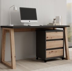 Schreibtisch mit Rollcontainer Iwo I – Graphit/Artisan-Eiche