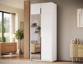 Kleiderschrank Alera II mit Aufsatz, 100 cm – Weiß/schwarze Griffe