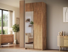 Kleiderschrank Alera II mit Aufsatz, 100 cm – Artisan-Eiche/goldfarbene Griffe