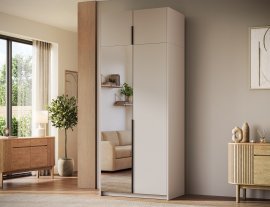 Kleiderschrank Alera II mit Aufsatz, 100 cm – Kaschmir/schwarze Griffe