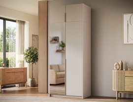 Kleiderschrank Alera II mit Aufsatz, 100 cm – Kaschmir/goldfarbene Griffe