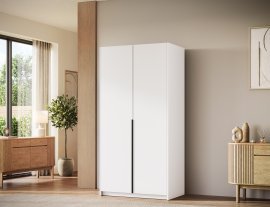 Kleiderschrank Bregma II 100 cm – Weiß/schwarze Griffe