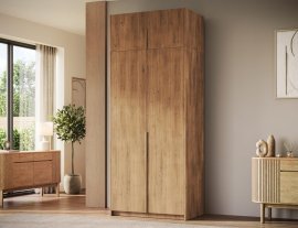 Kleiderschrank Bregma II mit Aufsatz, 100 cm – Artisan-Eiche/goldene Griffe