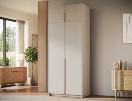 Kleiderschrank Bregma II mit Aufsatz, 100 cm – Kaschmir/goldene Griffe