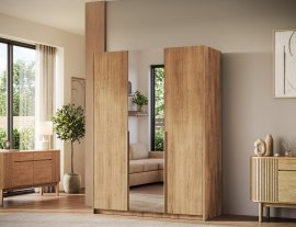 Kleiderschrank Alera III, 150 cm – Artisan-Eiche/goldene Griffe