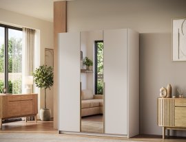 Kleiderschrank Alera III 150 cm – Kaschmir/goldene Griffe