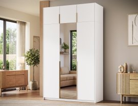 Kleiderschrank Alera III mit Aufsatz, 150 cm – Weiß/goldfarbene Griffe