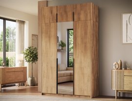 Kleiderschrank Alera III mit Aufsatz, 150 cm – Artisan-Eiche/schwarze Griffe