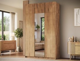 Kleiderschrank Alera III mit Aufsatz, 150 cm – Artisan-Eiche/goldene Griffe