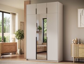 Kleiderschrank Alera III mit Aufsatz, 150 cm – Kaschmir/schwarze Griffe