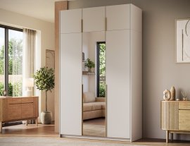 Kleiderschrank Alera III mit Aufsatz, 150 cm – Kaschmir/goldfarbene Griffe