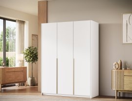 Kleiderschrank Bregma III 150 cm – Weiß/goldfarbene Griffe